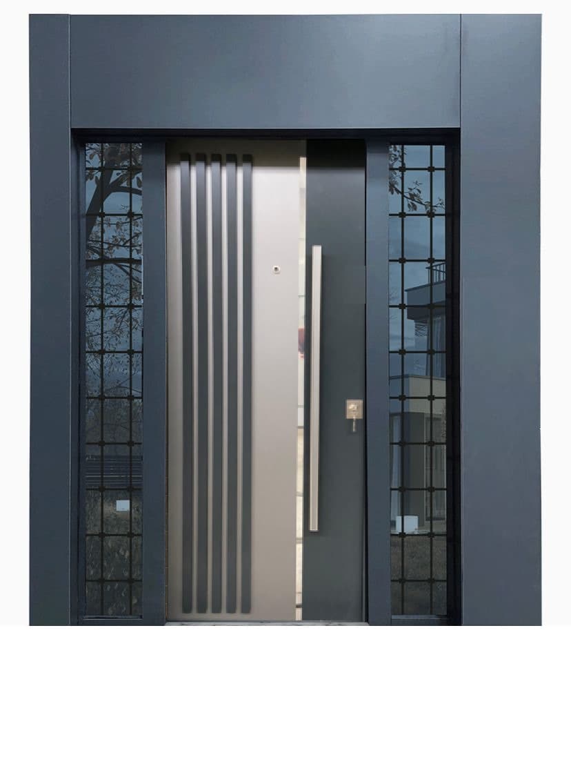 Modern Çelik Kapı – Antrasit Dikey Çizgili Model